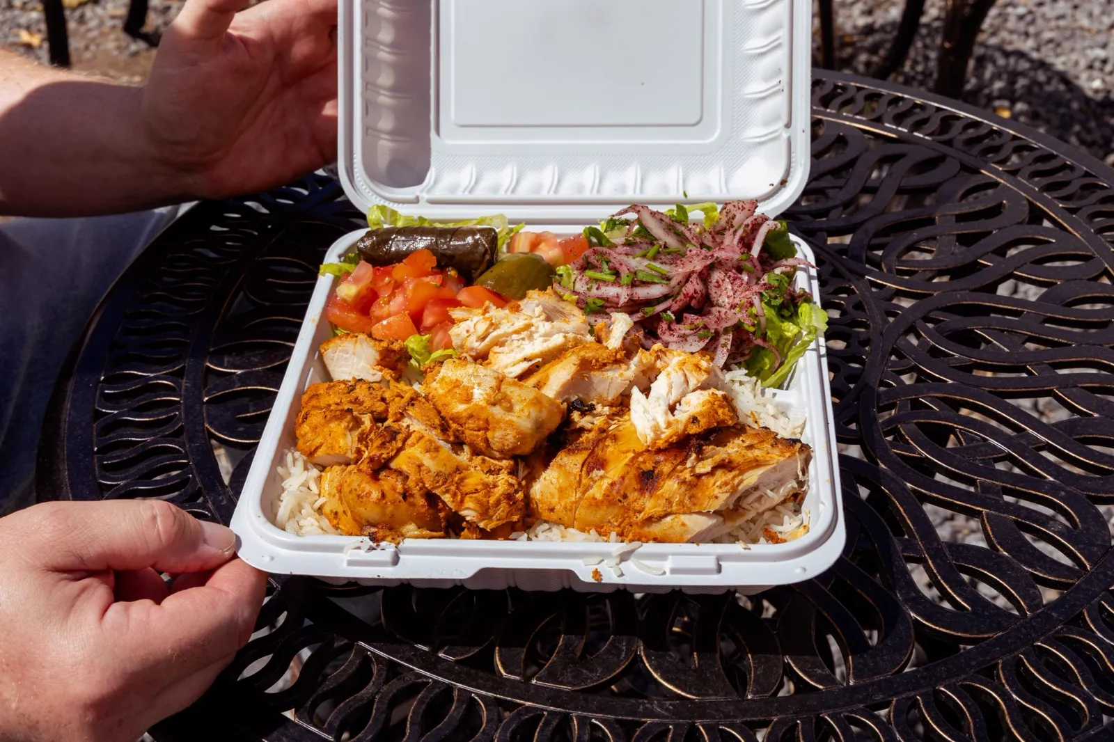 A generous chicken and rice plate from Aladdin Grill in Santa Rosa