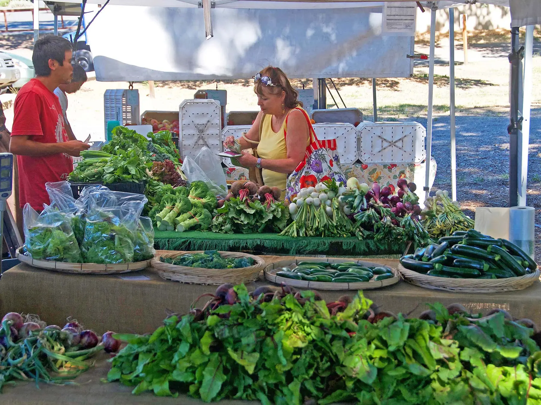 A grower selling leafy vegetables at Forestville Farmers Market