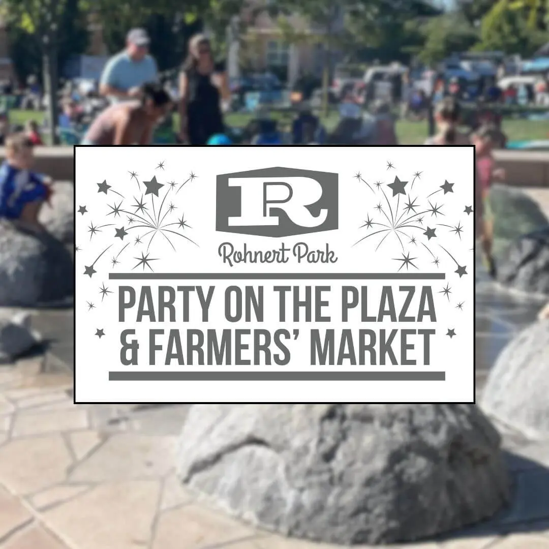 Families and vendor tents at a Rohnert Park community market