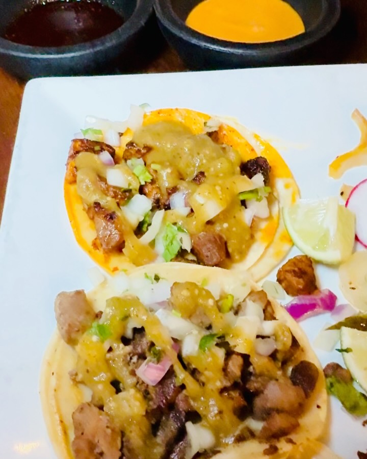 Five street tacos with salsa at Mi Pueblo in Santa Rosa